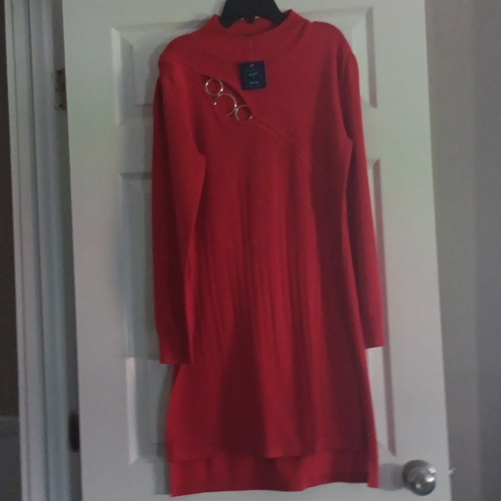 Red sparkling long sleeve dress